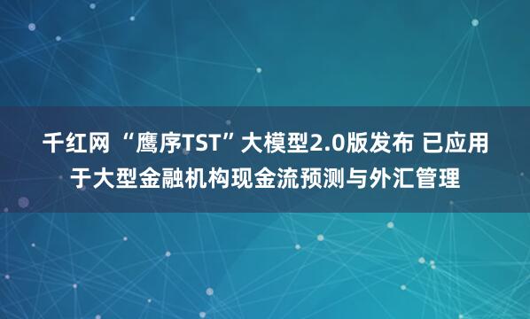 千红网 “鹰序TST”大模型2.0版发布 已应用于大型金融机构现金流预测与外汇管理